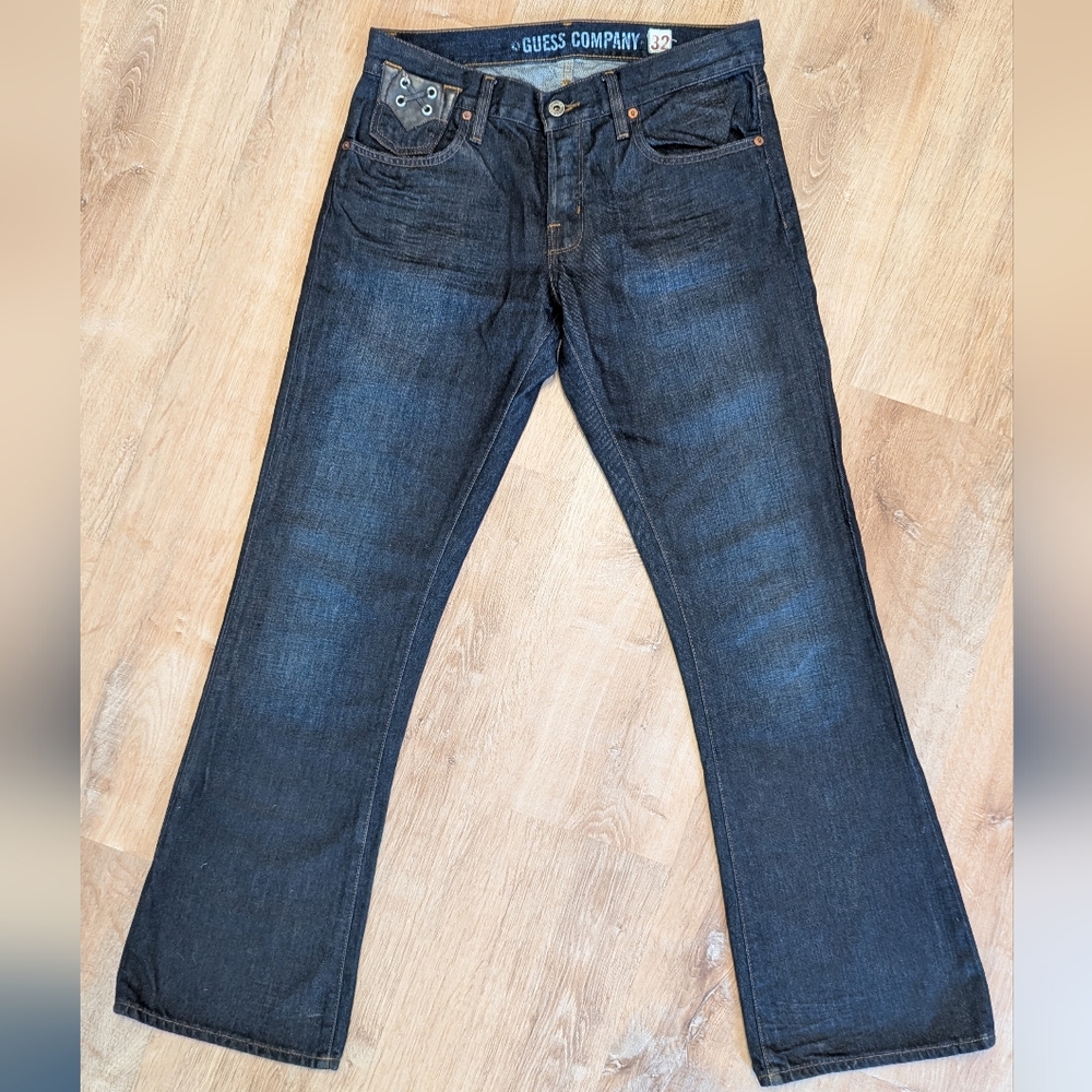 GUESS Company Y2K Men's Deep Indigo Bootcut Jeans Size 32×32 Button Fly